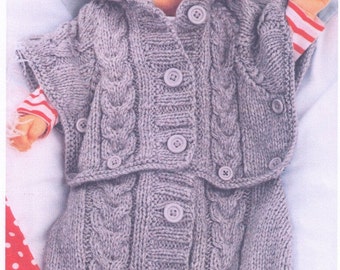 BaBY CABLE ARaN WiNter HooDed SLEePing Bag ThaT CHaNges To a PoNcho Size 0 - 6 mTHs-8 PLy-GIFTs Knitting KNITTy PATTERNs DESIGNs Pdf Instant