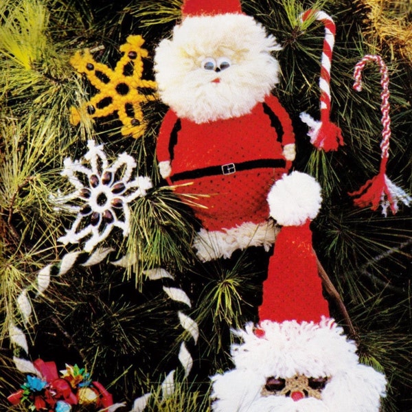 VINtAGE 70s MaCRAME CHRISTMaS SANTAs WREATHs CANDy CANes TREe DECORATIONs SEt Of 5 MIXEd SIZEs ANd PLyS-MacRAMe Pattern PdF Instant Download