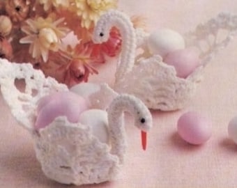ViNTAGE 70s WEDDING DaY Swan TaBle DECoRation CaNdy BaSket 9.5X 6CMs Other Matching Items Listed Rare Crochet Pattern PdF Instant Download