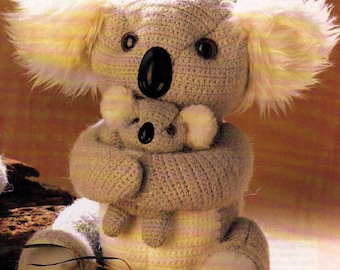 AUSTRALIaN ANIMaLs KOALA's MUM & BaBy  SeT of 2 SoFt Toys -So Cute 30 cMs tall Mum - 8 ply wool - Crochet Pattern PdF Instant Download