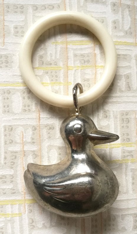 Children's Rattle Duck Silver-plated VINTAGE Norway