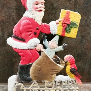 Dresdner Pappe Weihnachtsmann Geschenkesack VINTAGE a merry Christmas