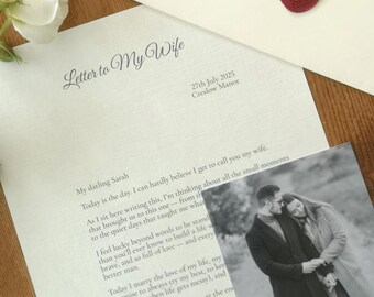 Personalised Letter to My Wife on Our Wedding Day Wedding Morning Gift Romantic Keepsake for Bride from Groom Custom Letter