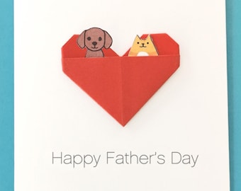 Personalised Dog Dad Card | Cat Dad Fathers Day Card | Custom Pet Kawaii Card | Origami Heart Card | Handmade UK
