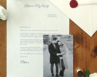 A Letter to My Wife on Our Wedding Day – Personalised Keepsake Gift with Wax Seal & Optional Photo – Wedding Morning Gift from Groom