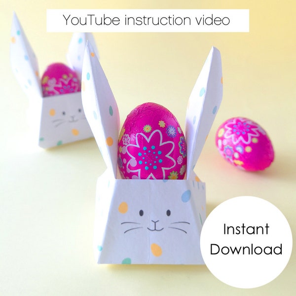 Origami Easter rabbit basket instant download DIY Easter gift Easter rabbit origami DIY Easter bunny gift Easter egg basket printable Easter