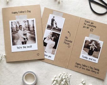 Personalised Scrapbook Style Photo Fathers Day Kraft Card Handmade Photo Card for Dad Daddy Keepsake Memory Card Gift