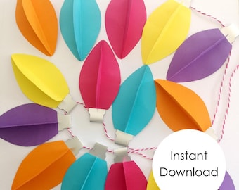 SVG Cricut Christmas project |  PDF PNG Garland | Festive craft | 3D Christmas lights | diy banner | kids activity | child home school craft