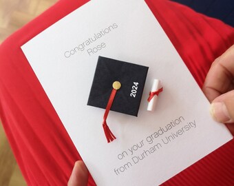 Personalised Graduation Card Handmade 3D Origami Graduation Cap and Scroll Card University Graduation Congratulations Gift Keepsake