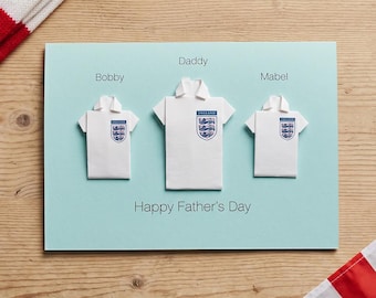 Personalised England Football Shirt Card for Dad Father’s Day Card Three Lions Family Card Football Dad Gift World Cup Card