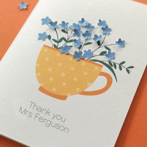 Personalized Teacher Thank You Card: Forget-Me-Nots Teacup Paper Cut