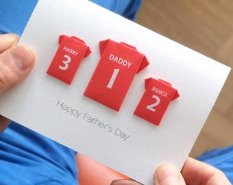 Personalised Football Team Shirts Card Football Dad Card Custom Football Birthday Card Origami Football Shirt Card