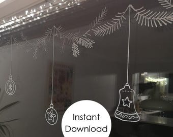 Weihnachtskreide Fenster Schablone | Fensterkunst Anleitung | Fenster Kunst PNG | Anleitung für Fensterbilder | Weihnachts Schablone | Cricut Schablonen Projekt