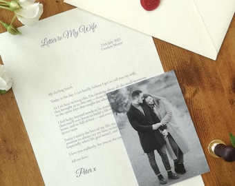 A Letter to My Wife on Our Wedding Day Personalised Wedding Gift for Bride from Groom Wedding Morning Keepsake Romantic Gift Wife