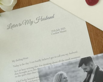 A Letter to My Husband on Our Wedding Day Personalised Wedding Gift for Groom from Bride Wedding Morning Keepsake Romantic Gift Husband