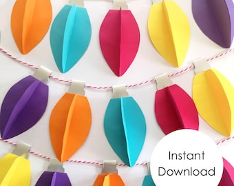 SVG Christmas garland | Cricut SVG Banner | Festive craft SVG | 3D Christmas lights | diy paper ornament | kids activity | homeschool craft