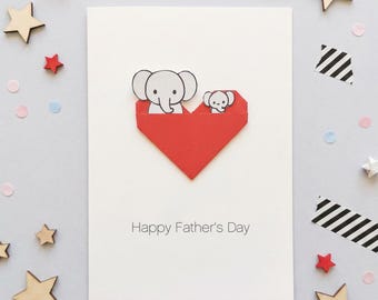 Personalised Elephant First Fathers Day Card From Baby, Kawaii Daddy And Me Origami Heart Card For New Daddy