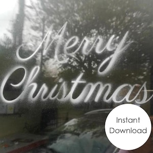 SVG Frohe Weihnachten Schablone | Cricut festliche PNG | Schnee Spray Schablone | Weihnachts-Zeichen SVG | Fenstergrafiken | xmas dekorative Schreibschrift