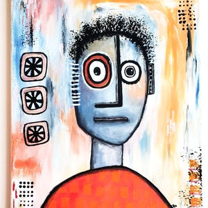 A.Z. Davis 20X16" Original Acrylic Painting Portrait Figurative People Men Pop Abstract Outsider Brut Expressionist Modern Wall Decor Art
