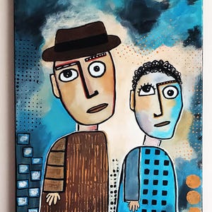 A.Z. Davis 20X16" Original Acrylic Painting Portrait Figurative People Men Pop Abstract Outsider Brut Expressionist Modern Wall Decor Art