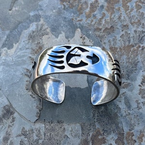 Mitchell Sockyma Vintage Hopi Sterling Silver Overlay Bear Paw Cuff Bracelet image 1