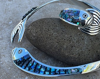 Manuel Porcayo Figueroa ~ Vintage Taxco Sterling Silber und Abalone Klappfisch-Halskette und Armband-Set