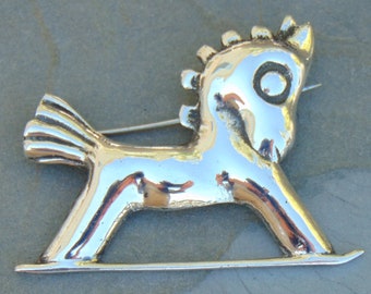 Vintage Sterling Silver Toy Horse Brooch / Pin c. 1950's
