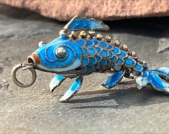 Vintage Sterling Silver and Enamel Fully Articulated Koi Fish Pendant