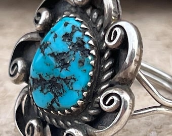 Ella Peter Vintage Navajo Sterling and Turquoise Bear Claw