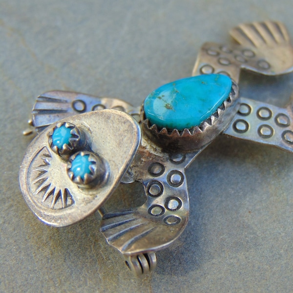 Doris Smallcanyon ~ Navajo ~ Sterling and Turquoise Frog Pendant / Pin / Brooch