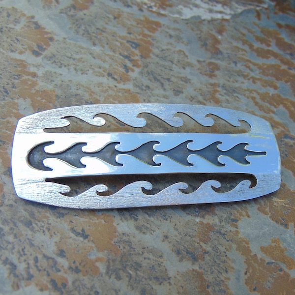 Vintage Handmade Southwestern Sterling Silver Wave Overlay Brooch