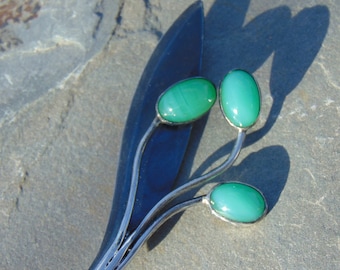 Sigi Pineda  ~ Vintage Taxco Sterling and Green Stone Flora Pin / Brooch