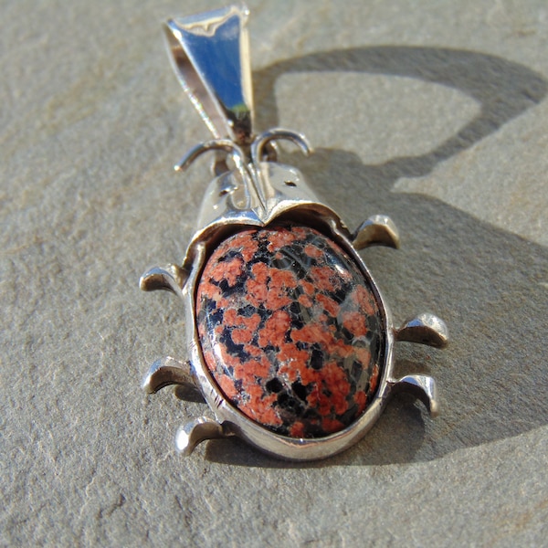 Miguel Melendez ~ Vintage Taxco Sterling and Stone Beetle Bug Pendant