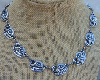 Vintage Danecraft Sterling Silver Calla Lilly Link Choker Necklace - 15.5 Inch