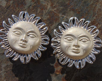 D'Molina ~ Mexican Sterling Celestial Sun Face with Rays Clip On Earrings