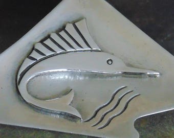 Pedro Castillo ~ Vintage Taxco Sterling Silver Marlin / Sailfish Concave Pin / Brooch c. 1940's