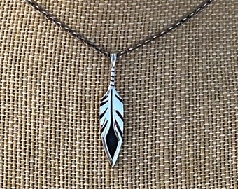 Weaver Selina ~ Vintage Hopi Sterling Silver Feather Overlay Pendant on 18 Inch Sterling Chain Necklace