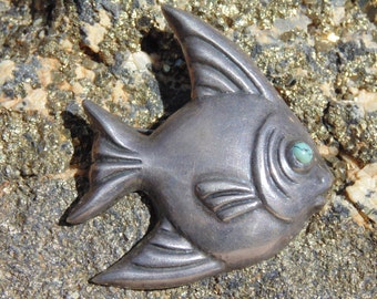 Casa Prieto - vintage Sterling Silver Fish Pin / Brooch in Repousse c. 1940's