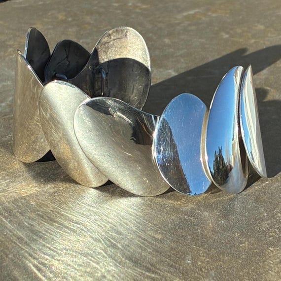 Vintage Modern Wide Sterling Unique Oval Link Mod… - image 13