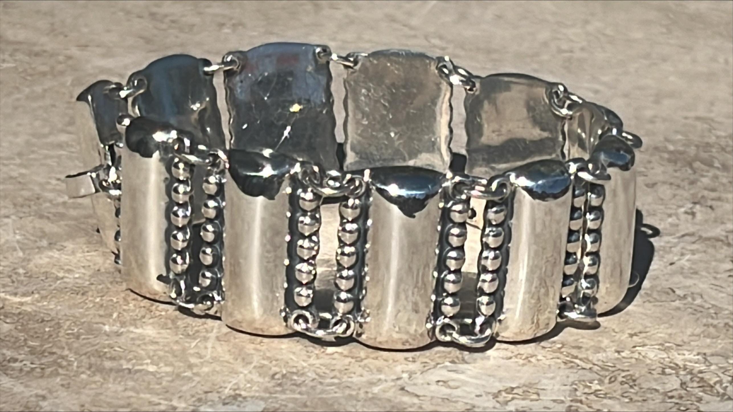 Vintage Mexico Sterling Silver Wide Link 7.5 Inch Heavy