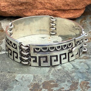 Vintage Maricela Taxco Sterling Silver Link Bracelet: Greek Key