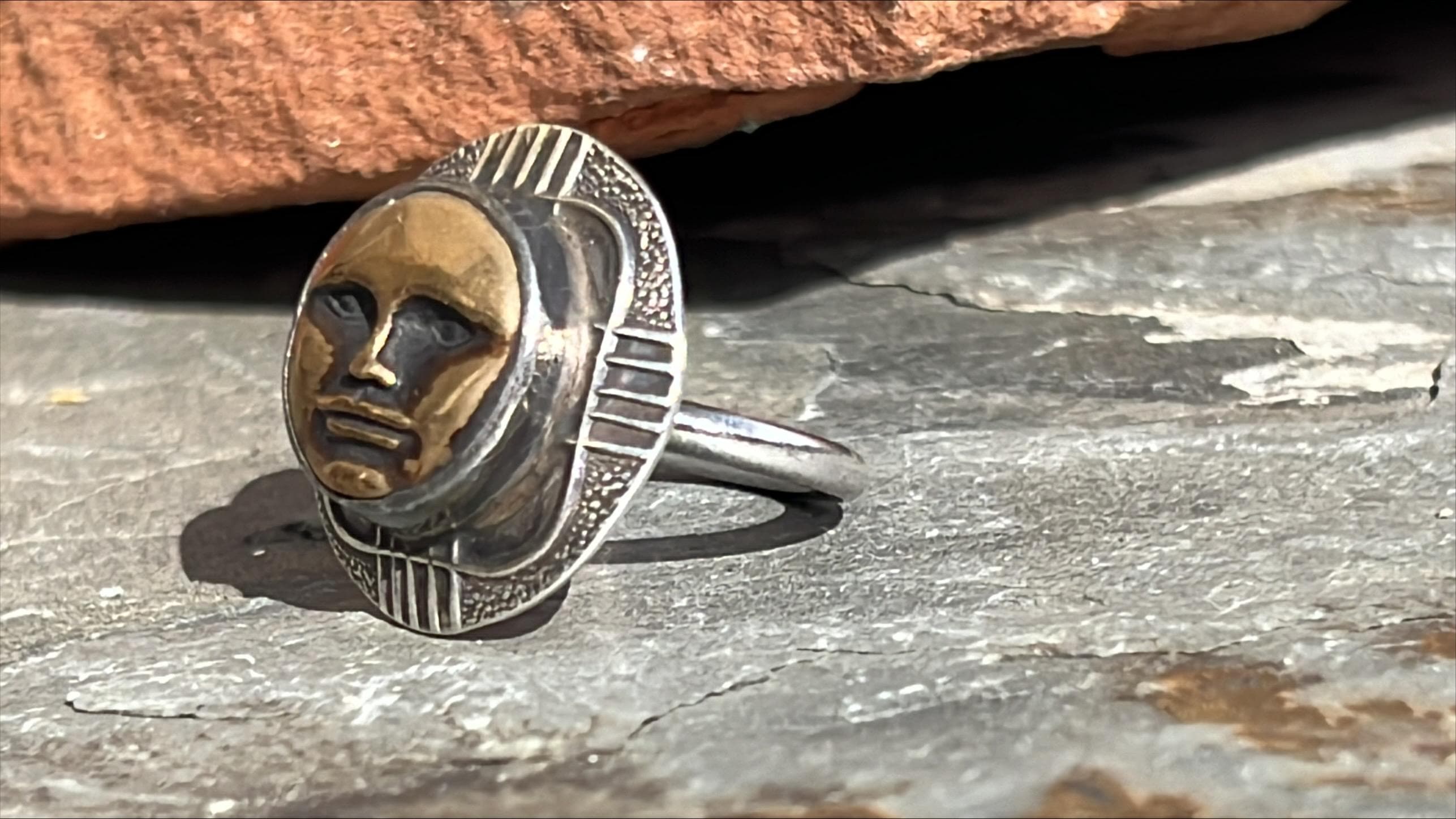 Tabra ~ ヴィンテージ スターリングシルバーと銅のインカ太陽神の顔の