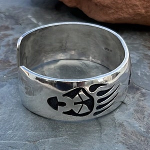 Mitchell Sockyma Vintage Hopi Sterling Silver Overlay Bear Paw Cuff Bracelet image 3