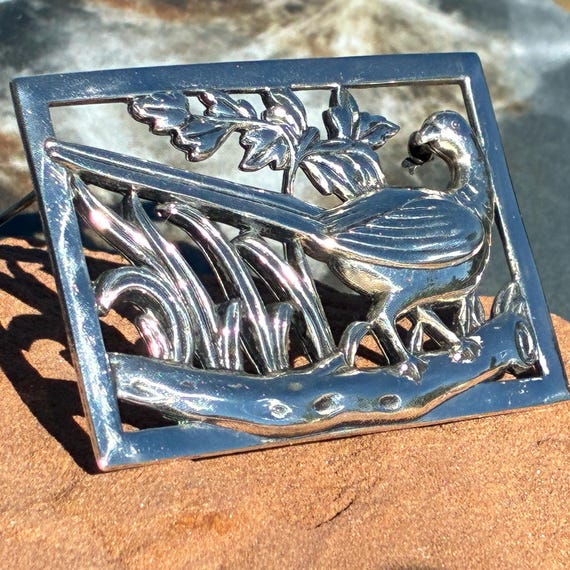 Coro Midcentury Sterling Rectangular Pheasant Bro… - image 4
