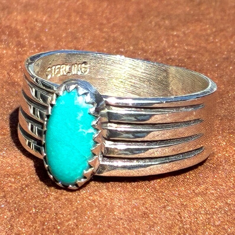 Vintage Southwest Sterling and Turquoise Wide Band Ring Size 6.5 - Etsy