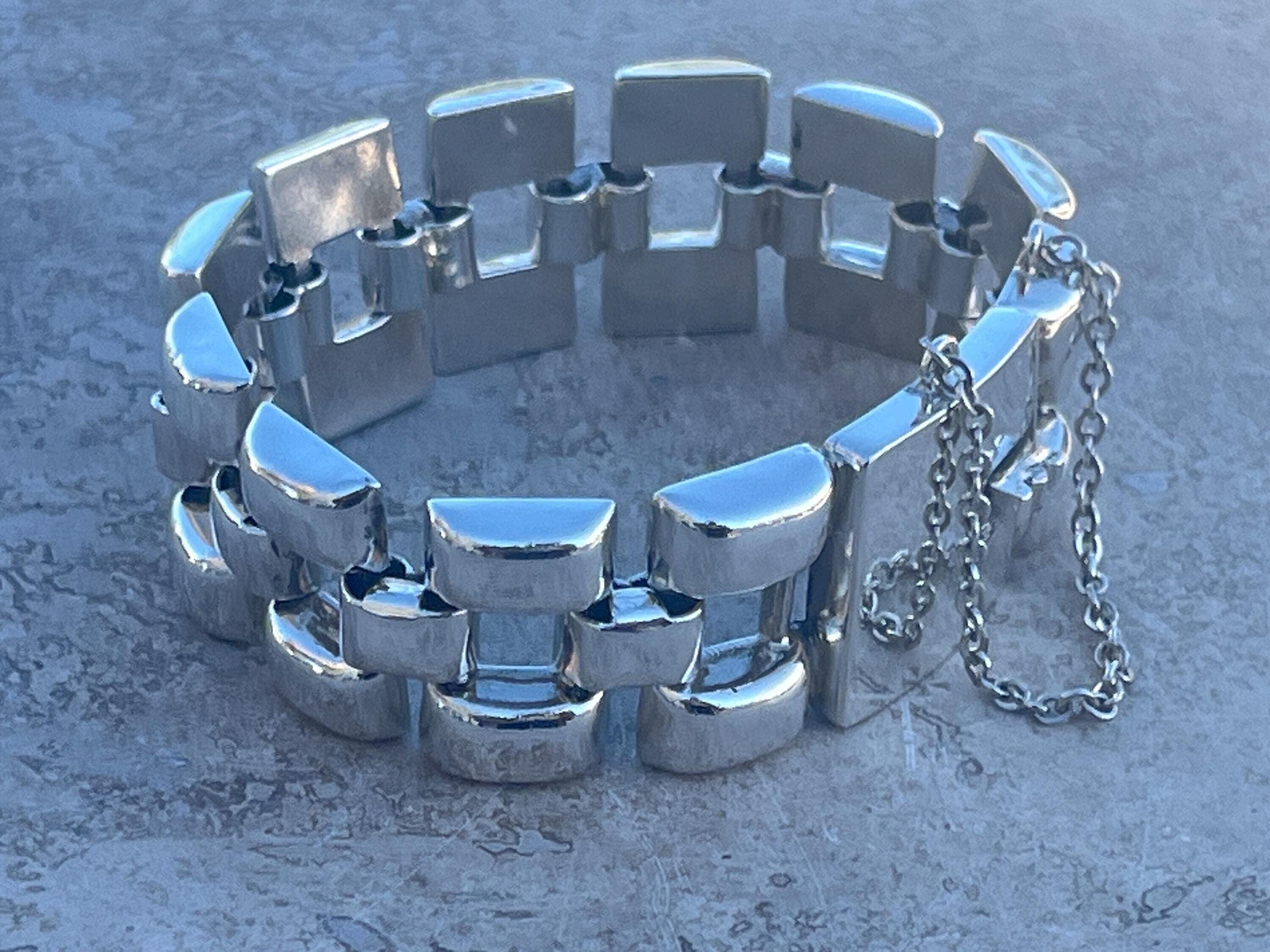 Vintage Mexico Sterling 960 Silver Heavy Wide Panther Link