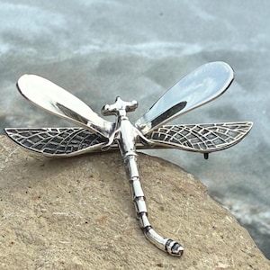 Große fliegende naturgetreue Libelle Vintage Mexiko Sterling Silber Insekt Pin