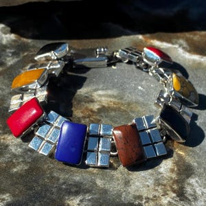 Mexican Sterling Silver Multi Stone Bracelet - Etsy