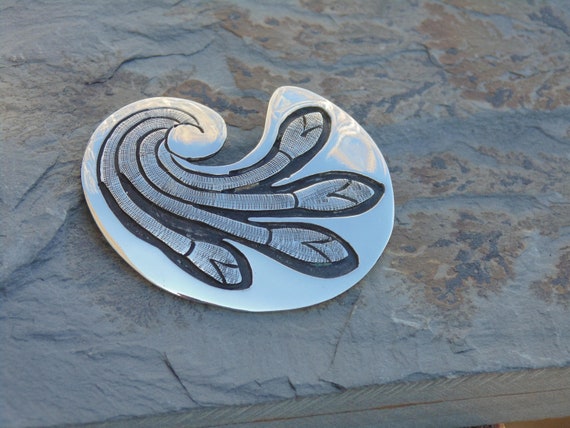 Serafin Moctezuma ~ Vintage Mexican Sterling Silver Incised Swirled Flora Plant Brooch / Pin