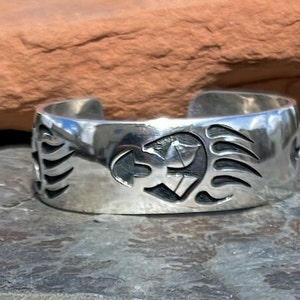 Mitchell Sockyma Vintage Hopi Sterling Silver Overlay Bear Paw Cuff Bracelet image 7